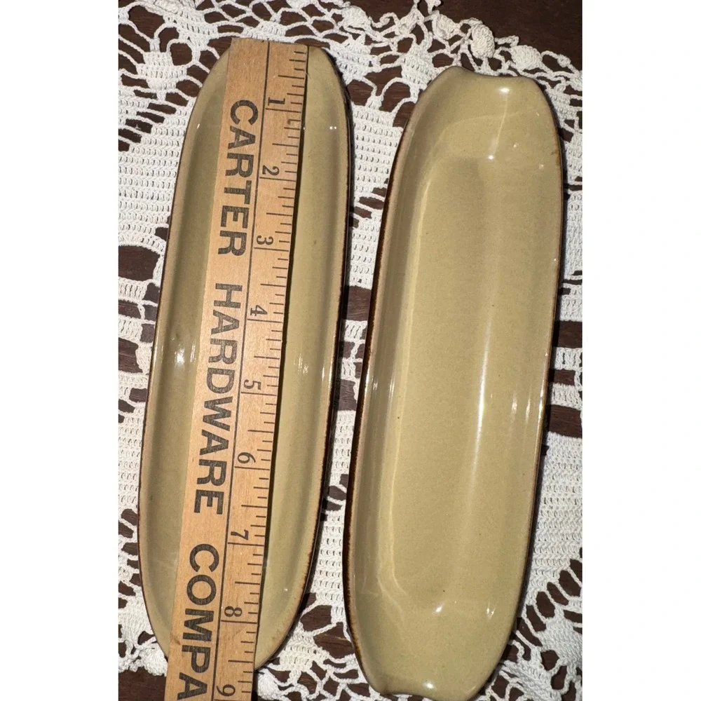 Vintage 1960s Ceramic Corn on the Cob Dishes Set of 2 Brown Husk Texture